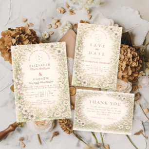 Invitation Mariage de jardin botanique de fleurs sauvages vin