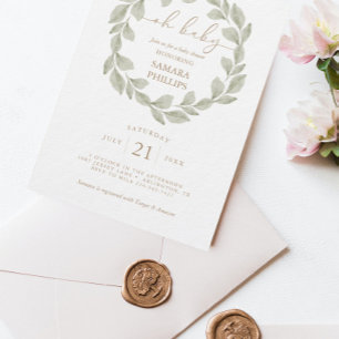 Invitation Baby shower de feuille d'eucalyptus neutre pour le