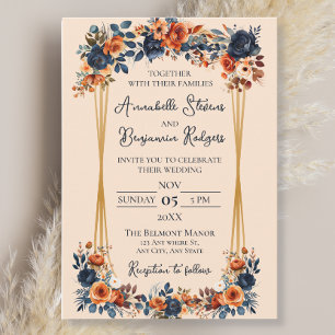 Invitation Rustique Burnt Orange et Mariage bleu