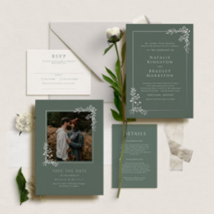 Invitation En Aluminium Hamilton Silver Greenery Wedding Enregistrer la da