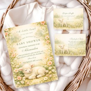 Invitation Petit Agneau Cadre de Fleur Sauvage Baby Shower