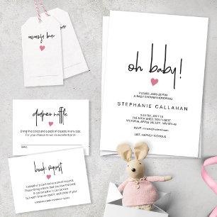 Invitation Baby Girl moderne BBQ Douche Minuscule Coeur rose