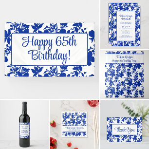 Sticker Rond Chic Blue Floral 65e fête d'anniversaire