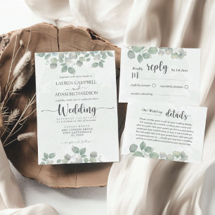 Invitation Eucalyptus aquarelle Sage Mariage vert