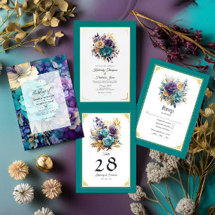Invitation En Aluminium Mariage turquoise, violet et or