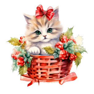 Cute Kitten de Noël dans un panier Carte de voeux