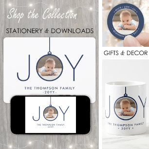 Cartes Pour Fêtes Annuelles 2 Photo Moderne Minimaliste Marine Bleu Blanc Joie