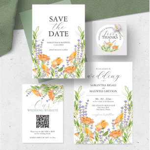 Faire-part de mariage avec code QR unique Floral