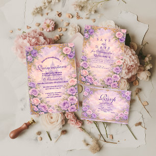 Cartons Réponse Lavande Rose Or Jardín Quinceañera