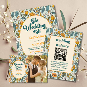 Invitation Boho moderne Chic Retro Coloré Mariage floral