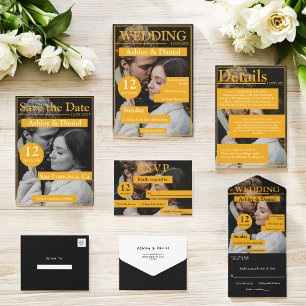 Cartons Réponse Elegant Couverture Magazine Jaune Mariage photo mo
