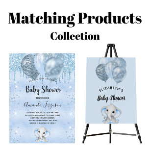 Invitation Carte Postale Baby shower bleu parties scintillant gouttes garço