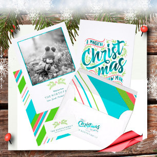 Cartes Pour Fêtes Annuelles Typographie magique de Noël ID441 Turquoise