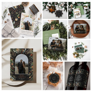 Carte De Vœux En Aluminium Noël 2 photo aquarelle feuille florale botanique