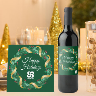 Étiquette Pour Bouteilles De Vin Logo d'entreprise personnalisé Green Christmas Wre