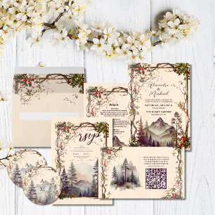 Sticker Rond Vintage Forêt de montagne Mariage À feuillage pers