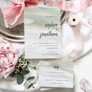 Invitation Elégante aquarelle verte et grise   MARIAGE