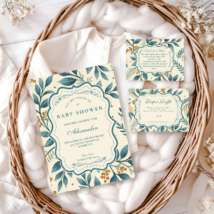 Carte D'accompagnement Fête bébé fleurs Cottage sarcelle Tirage au sort d