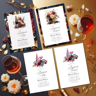 Invitation Bourgogne et Marine Floral Wine Bachelorette Week-