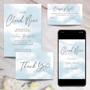 Invitation Nuage neuf baby showers gris bleu poussiéreux
