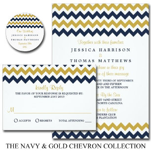 Invitation La collection Mariage moderne Chevron - Marine & G