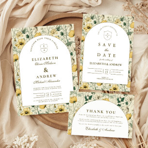 Carte De Remerciements Arc Épuré de Fleurs Sauvages pour un Mariage Minim