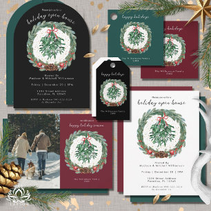 Cartes Pour Fêtes Annuelles Couronne de Noël aquarelle rustique avec gui 