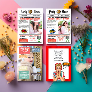 Carte De Remerciements Retro Journal fête d'anniversaire Photo