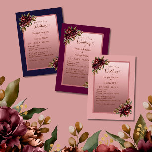 Carte D'accompagnement paillettes Rose Or Script - mariage floral bordeau
