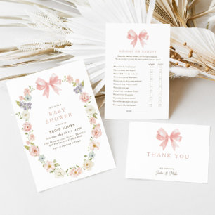 Invitation Fleur sauvage Rose Floral Baby Girls Bow Baby show