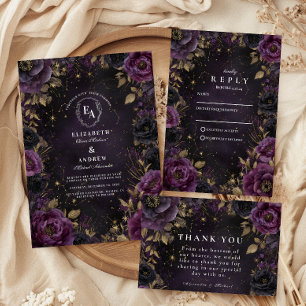 Carte De Remerciements Mariage gothique de la galaxie de minuit violet