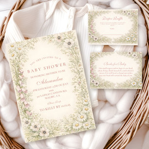 Invitation Baby Shower Cadre Botanique Fleur Sauvage Vintage