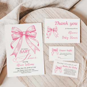 Carte De Remerciements Coquette Pink Bow Retro Baby shower fille