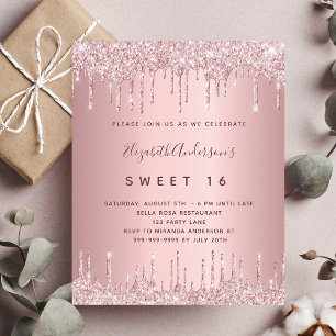 Invitation Virtual Sweet 16 rose parties scintillant de chute