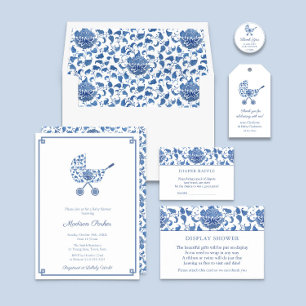Sticker Rond Chaîne classique bleu Baby shower blanc Favoriser