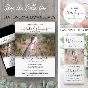 Invitation 2 Fête des mariées Photo Chic Moderne Élégant Scri