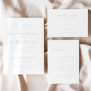 Invitation Gras Script Poudre Bleu Mariage élégant