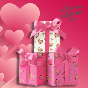 Feuille De Papier Cadeau Valentine Retro Hearts Motif