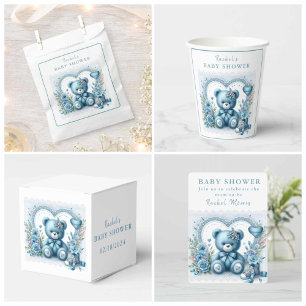 Ballotins Dentelle et fleurs d'ours bleu Teddy 1 - Baby show
