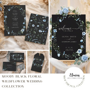 Autocollant de mariage à fleur sauvage bleu noir