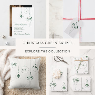 Feuille De Papier Cadeau Hiver Vert Noël Monogramme Bauble Ornements
