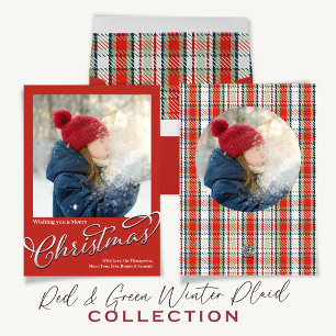 Cartes Pour Fêtes Annuelles Joyeux Noël Multi Photo Rouge Vacances Plaid