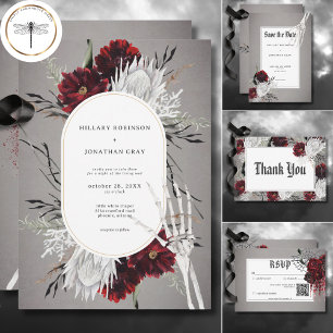 Save The Date Love & Bones Éffrayant Rouge Floral Mariage