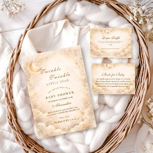Invitation Baby Shower Ivoire Céleste Doré
