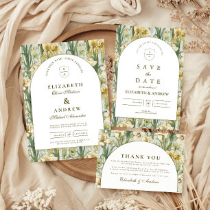 Cartons Réponse Mariage avec Arche Florale Vert Sauge