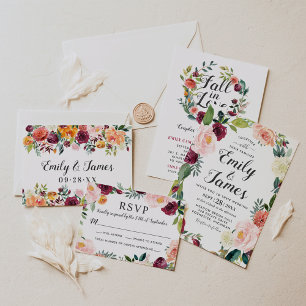 Menu Rustique Bourgogne Blush Automne Floral Mariage Dî