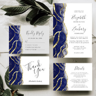 Cartons Réponse Mariage à l'encre bleue marine moderne et or