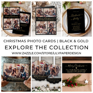 Ornement En Céramique Elégant Black Gold 3 Photo Collage Noël