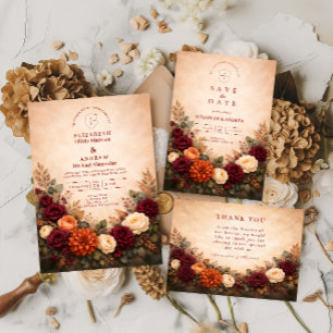 Cartons Réponse Mariage Romantique Floral d'Automne