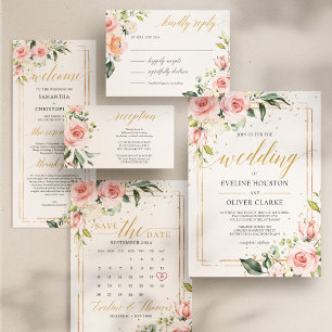 Invitation Mariage Boho moderne à cadre fleuri rose vif